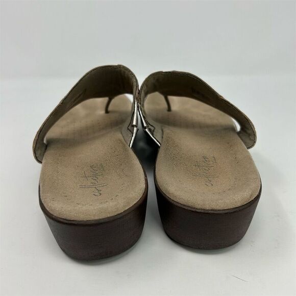 Clarks Phebe Pearl Gold Silver Wedge Slip On Sandals Size 8.5 Thong Style - Picture 6 of 10